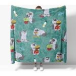 Oversized Fleece Thermal Blanket 180cm x 200cm – Turquoise Cat Design