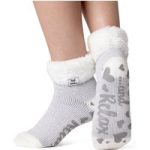 Ladies Original Ara Lounge Socks with Comfy Turnover Feather Top – Silver