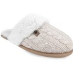 Ladies Aria Cable Faux Fur Thermal Scuff Slippers – Cream