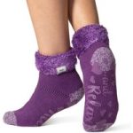 Ladies Original Lounge Socks with Turnover Feather Top – Purple