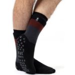 Mens IOMI Dual Layer Raynaud’s Slipper Socks – Block Stripe Black