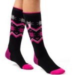 Ladies Ultra Lite Long Ski & Snow Sports Socks – Black & Pink Fairisle