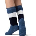 Ladies IOMI Dual Layer Raynaud’s Slipper Socks – Block Stripe Denim