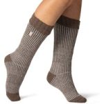 Ladies Original Begonia Long Boot Socks With Turnover Top – Brown & Cream