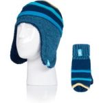 Kids Stripe Cosy Ears Hat & Mittens – Blue & Yellow