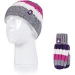 Kids Turn Over Hat & Mittens – Pink & Purple Stripe