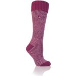 Ladies Original Begonia Long Boot Socks With Turnover Top – Berry & Light Pink