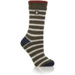 Ladies Original Amara Two Tone  Stripe Socks – Olive & Blue Sapphire