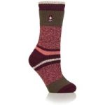 Ladies Original Nia Block Mix Stripe Socks – Cabernet, Coral & Khaki