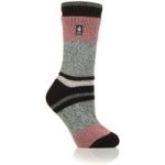 Ladies Original Nia Block Mix Stripe Socks – Charcoal, Sage & Muted Coral