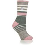 Ladies Original Cherith Varied Stripe Socks – Mid Grey & Sage Green