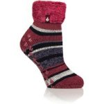 Ladies Original Carina Stripe Lounge Socks with Turnover Top – Raspberry & Navy