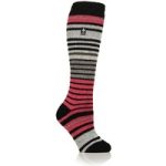 Ladies Original Long Ski & Snow Sports Fine Stripe Socks – Black & Coral Pink