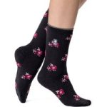 Ladies Ultra Lite Bellis Floral Socks – Charcoal