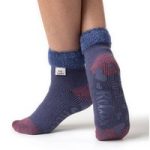 Ladies Original Lounge Socks with Comfy Feather Top – Muted Blue & Pink