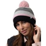 Ladies Alps Stripe Hat – Grey & Pink