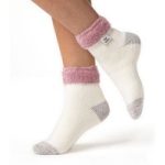 Ladies Original Sleep Socks with Feather Top – Pink & Cream