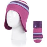 Kids Snowy Retreat Cosy Ears Hat & Mittens – Violet