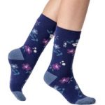 Ladies Lite Lanuza Floral Socks – Soft Navy