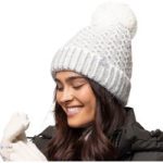 Ladies Lund Pom Pom Hat – Light Grey & Cream