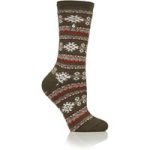 Ladies Lite Fairisle Nordic Socks – Olive & Cream