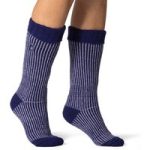 Ladies Original Begonia Long Boot Socks With Turnover Top – Navy & Wisteria