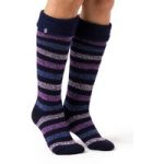 Ladies Original Hellebore Wellington Boot Socks – Navy & Purple Stripe