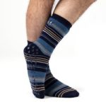 Mens IOMI Dual Layer Raynaud’s Slipper Socks – Navy Stripe