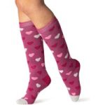 Ladies Lite Mahonia Long Socks – Pink Hearts