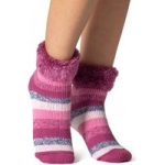 Ladies Original Heathfield Lounge Socks with Turnover Top – Pink Stripe