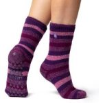 Ladies Original Petunia Stripe Slipper Socks – Purple