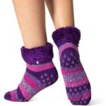 Ladies Original Jo Lounge Socks with Turnover Top – Pink & Purple