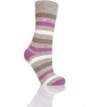 Ladies Original Patterdale Twist Stripe Socks – Oat & Pink